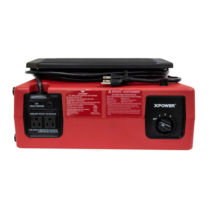 XPOWER PL-700A -1050 CFM 3 Speed Low Profile Air Mover - Red